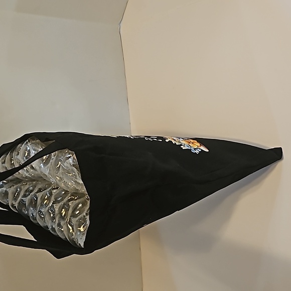 Hand Crafred Reusable Tote Bag Sunflower Motif Black Canvas Bag Multicolored 13" - Picture 14 of 17